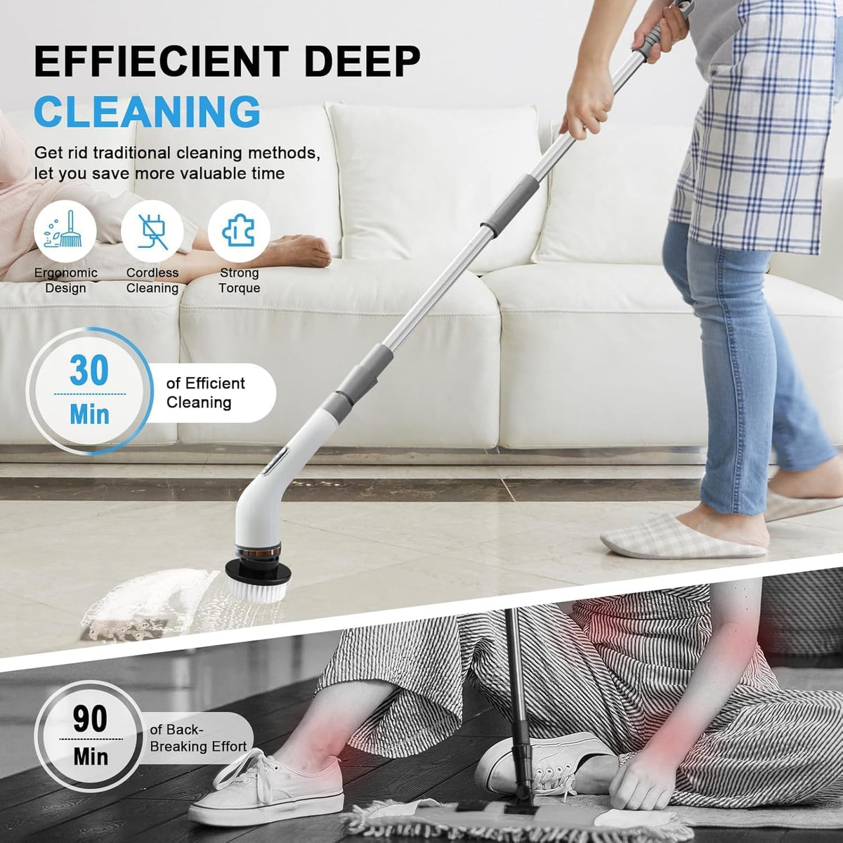 Electric Spin Scrubber,Electric Cleaning Brush for Bathroom,Kitchen and Shower,Adjustable Handle with 7 Replaceable Heads